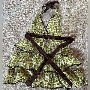 Green Apple Print Tiered Ruffle Apron